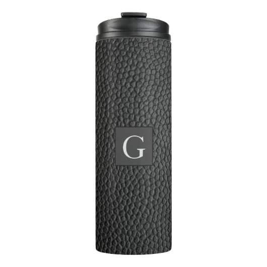 Monogram Trauzeuge Trauzeuge Black Leather Print Thermosbecher (Vorderseite)