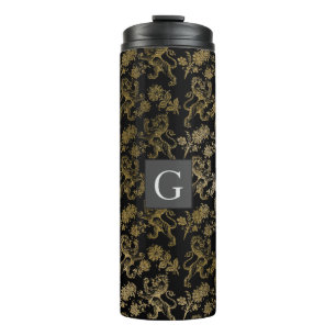 Monogram Trauzeugen Trauzeuge Black Gold Lion Dama Thermosbecher