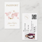 Monogram Travel Agent Passport World Map Foto Visitenkarte (Vorne/Hinten)