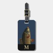 Monogram Travel Grey Green Carp Fish Head Gepäckanhänger (Vorderseite vertikal)