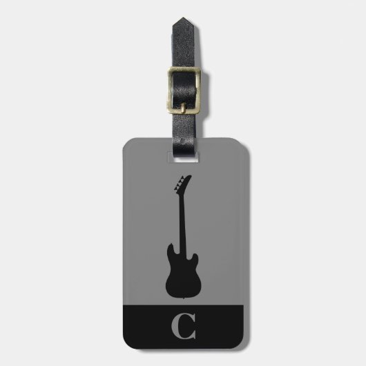 Monogram Travel Music Electric Bass Gitarre Gray Gepäckanhänger (Vorderseite vertikal)