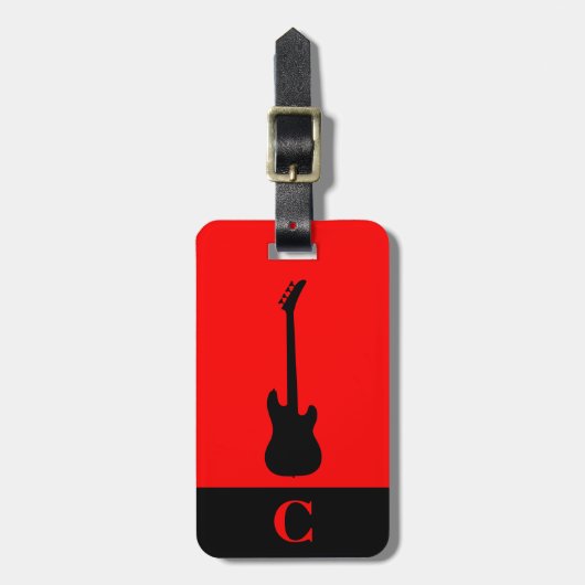 Monogram Travel Music Electric Bass Gitarre Red Gepäckanhänger (Vorderseite vertikal)