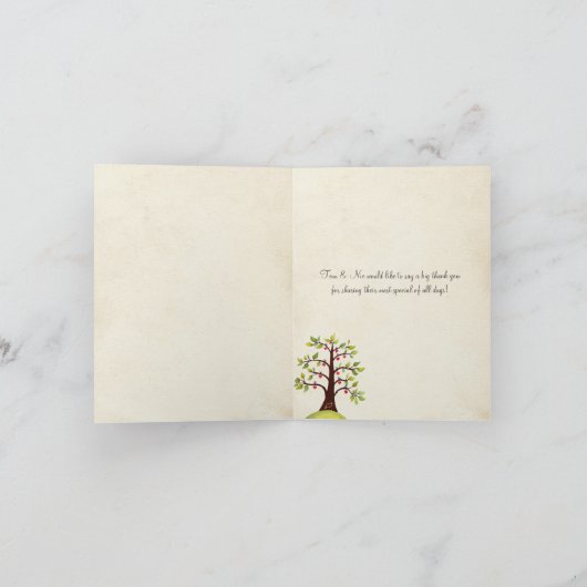 Monogram Tree Watercolor Spring Danke Karte (Innenseite)