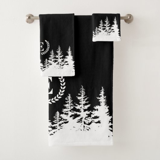 Monogram Trees Bath Towel Set Black and White (Insitu)