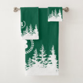 Monogram Trees Bath Towel Set  Green and White (Insitu)
