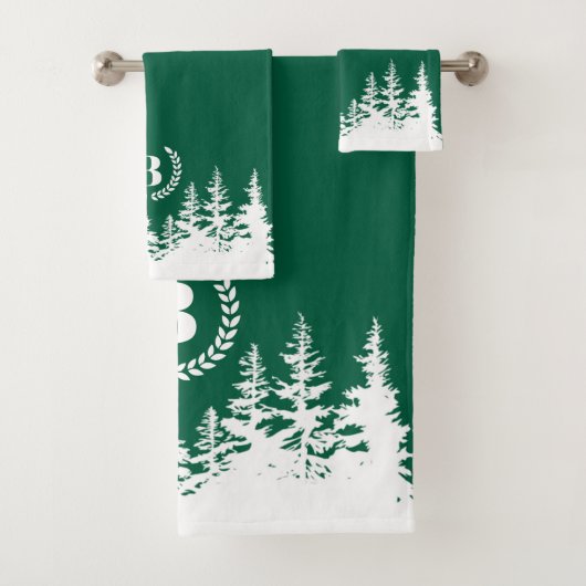 Monogram Trees Bath Towel Set  Green and White (Insitu)