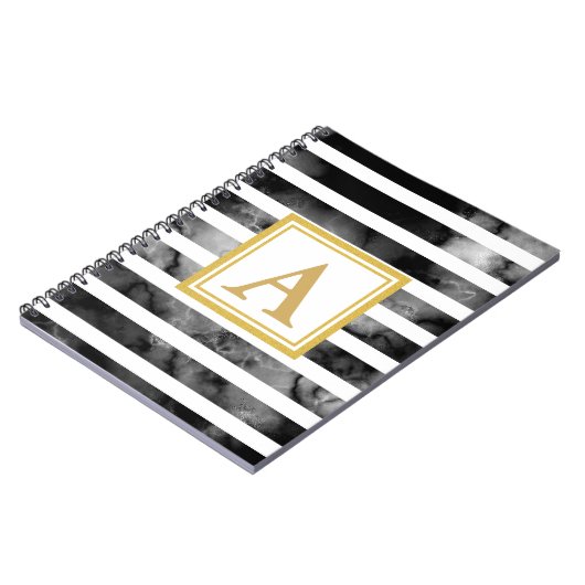 Monogram-Trend des modernen Schwarz-Weiß-Glitzer Notizblock (Linke Seite)