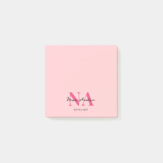 Monogram Trendy Aesthetic Hot Pink Personalisiert Post-it Klebezettel (Vorderseite)