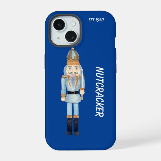 Monogram trendy Cartoon Nutcracker Marine blau iPhone 15 Hülle (Rückseite)