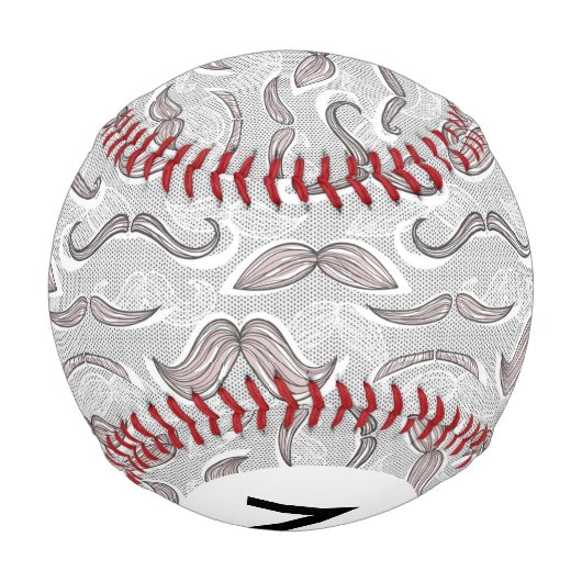 Monogram Trendy Mustache Pattern Baseball (Rückseite)