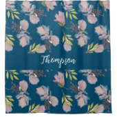 Monogram trendy navy blauen Blumenmuster stilvoll Duschvorhang (Vorderseite)