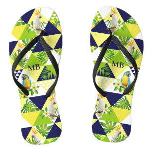 Monogram Trendy Tropical Cockatop Floral Badesandalen