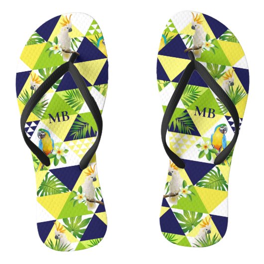 Monogram Trendy Tropical Cockatop Floral Badesandalen (Fußbett)
