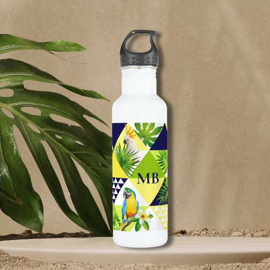 Monogram Trendy Tropical Cockatop Floral Edelstahlflasche
