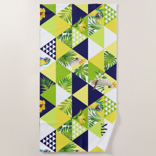 Monogram Trendy Tropical Cockatop Floral Strandtuch (Vorderseite)