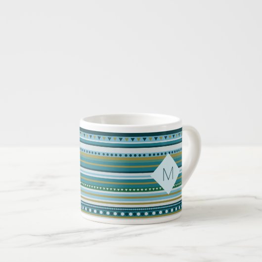 Monogram Tribal Aquamarin Blue Pattern Espresso Ta Espressotasse (Vorderseite Rechts)