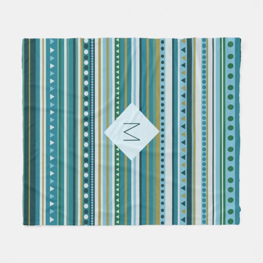Monogram Tribal Aquamarin Blue Pattern Fleece Blan (Vorderseite (Horizontal))