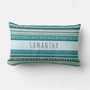 Monogram Tribal Aquamarin Blue Pattern Lumbar Pill Lendenkissen