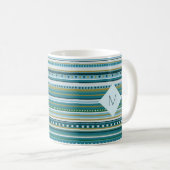 Monogram Tribal Aquamarin Blue Pattern Tasse (VorderseiteRechts)