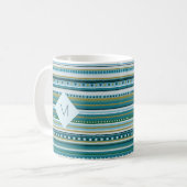 Monogram Tribal Aquamarin Blue Pattern Tasse (Vorderseite Links)