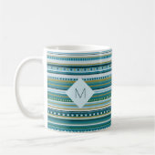 Monogram Tribal Aquamarin Blue Pattern Tasse (Links)