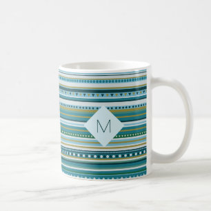 Monogram Tribal Aquamarin Blue Pattern Tasse