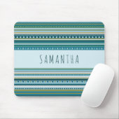 Monogram Tribal Aquamarin Blue Stripes Muster Mous Mousepad (Mit Mouse)