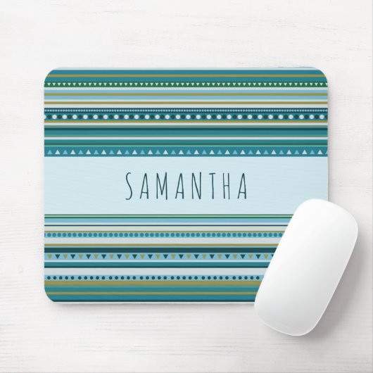 Monogram Tribal Aquamarin Blue Stripes Muster Mous Mousepad (Mit Mouse)
