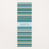 Monogram Tribal Aquamarin Blue Stripes Muster Yogamatte (Vorderseite)