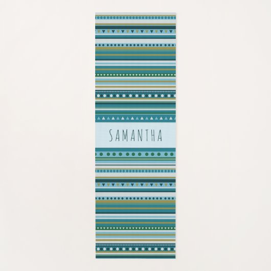 Monogram Tribal Aquamarin Blue Stripes Muster Yogamatte (Vorderseite)