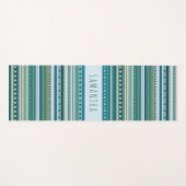 Monogram Tribal Aquamarin Blue Stripes Muster Yogamatte (Vorderseite (Horizontal))