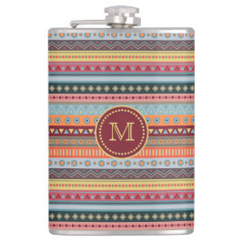 Monogram Tribal farbenfrohe geometrische Muster Fl Flachmann