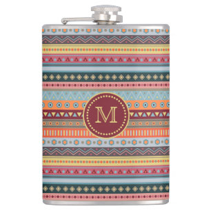 Monogram Tribal farbenfrohe geometrische Muster Fl Flachmann