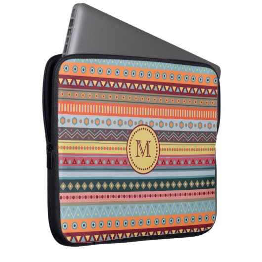 Monogram Tribal farbenfrohe Neopren-Laptop-Sieb Laptopschutzhülle (Vorne Rechts)