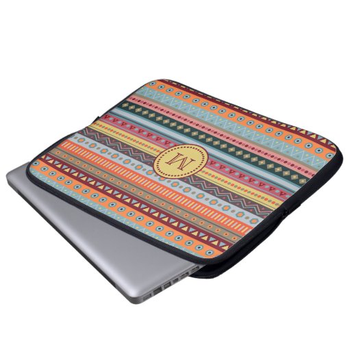 Monogram Tribal farbenfrohe Neopren-Laptop-Sieb Laptopschutzhülle (Vorne Knopf)