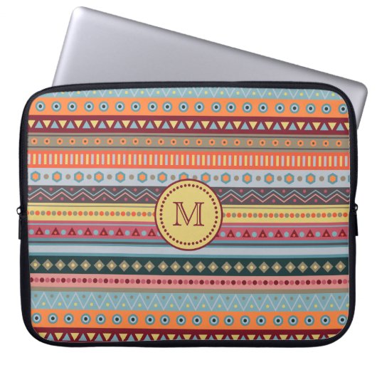 Monogram Tribal farbenfrohe Neopren-Laptop-Sieb Laptopschutzhülle (Vorderseite)