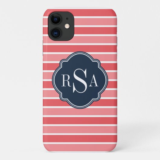 Monogram Trio Watermelon Pink Stripes Muster Case-Mate iPhone Hülle (Rückseite)