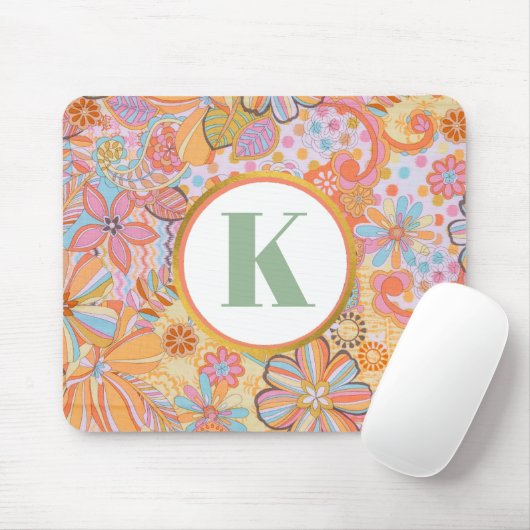 Monogram Trippy Nostalgic Floral Mood Mousepad (Mit Mouse)