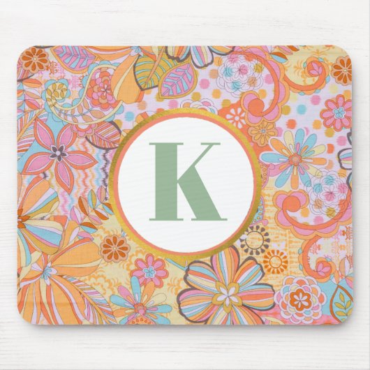 Monogram Trippy Nostalgic Floral Mood Mousepad (Vorne)