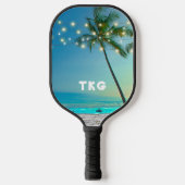 Monogram Tropical Beach Palm Trees String Lights Pickleball Schläger (Vorderseite)