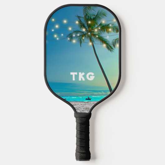 Monogram Tropical Beach Palm Trees String Lights Pickleball Schläger (Vorderseite)