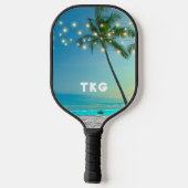 Monogram Tropical Beach Palm Trees String Lights Pickleball Schläger (Rückseite)