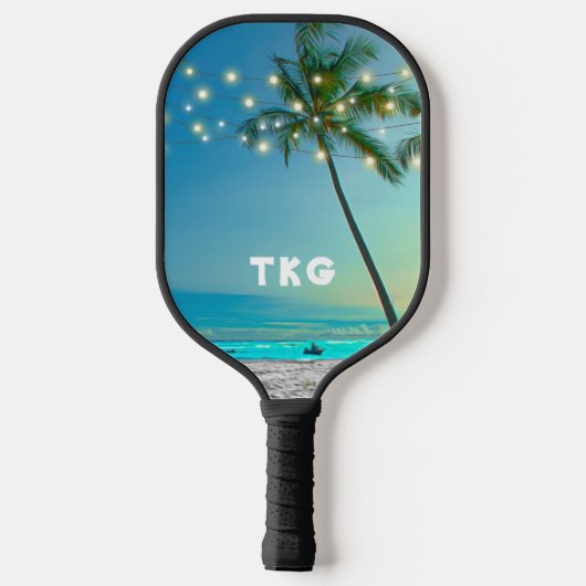 Monogram Tropical Beach Palm Trees String Lights Pickleball Schläger (Rückseite)