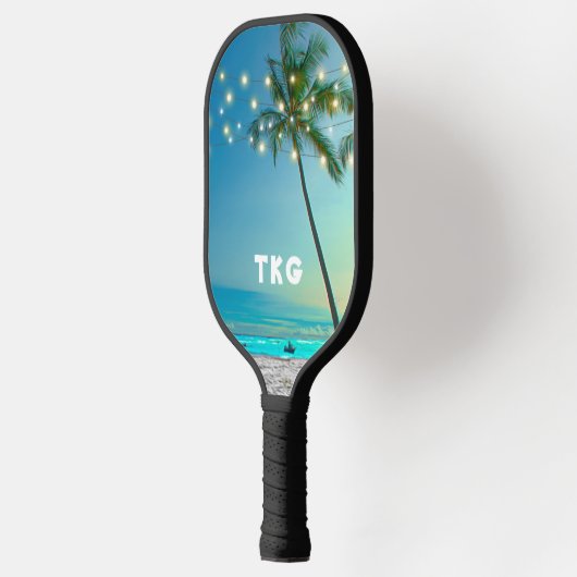 Monogram Tropical Beach Palm Trees String Lights Pickleball Schläger (Links)