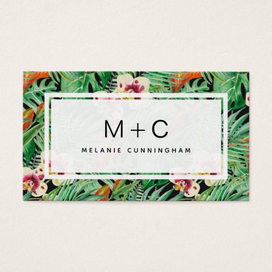 Monogram Tropical Blätter Business Cards (Vorderseite)
