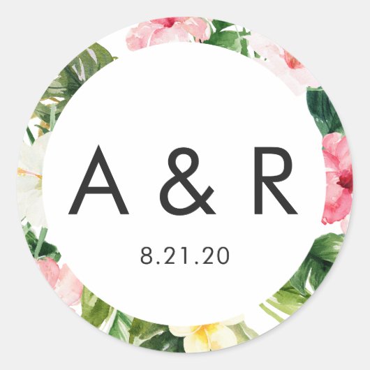 Monogram Tropical Blätter Dankeschön für Sticker (Vorderseite)