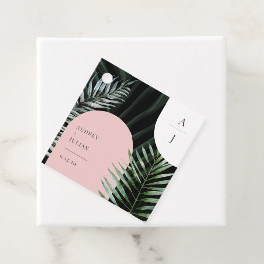 Monogram Tropical Blush Pink Arch Palm Blätter Geschenkanhänger (Beispiel)
