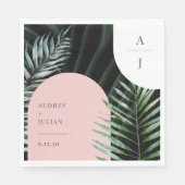 Monogram Tropical Blush Pink Arch Palm Blätter Serviette (Vorderseite)