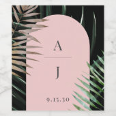 Monogram Tropical Blush Pink Arch Palm Blätter Weinetikett (Einzelnes Label)
