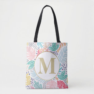 Monogram Tropical Colorful Collage Totbeutel Tasche